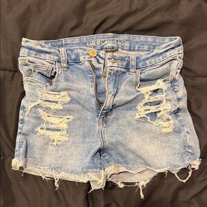 American Eagle Outfitters Light Blue Ripped Jean Shorts